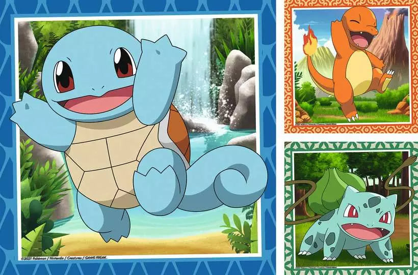 Pokémon Kinderpuzzle – Glumanda, Bisasam & Schiggy | Premium Puzzle (3x49 Teile)