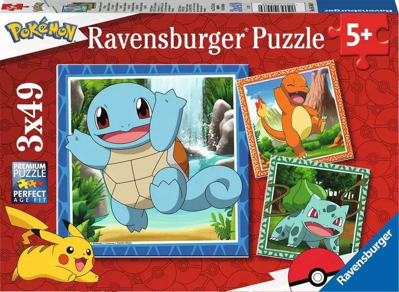 Pokémon Kinderpuzzle – Glumanda, Bisasam & Schiggy | Premium Puzzle (3x49 Teile)