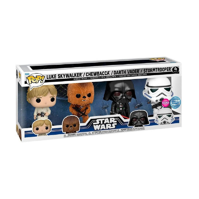Funko Pop! Star Wars – Luke Skywalker / Chewbacca / Darth Vader / Stormtrooper (4-Pack Flocked) | Exklusive Vinyl Figuren
